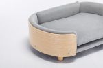 Scandinavian style Elevated Dog Bed Pet Sofa With Solid Wood legs and Bent Wood Back, Velvet Cushion, Mid Size Light Grey