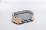 Scandinavian style Elevated Dog Bed Pet Sofa With Solid Wood legs and Bent Wood Back, Velvet Cushion, Mid Size Light Grey