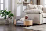 Scandinavian style Elevated Dog Bed Pet Sofa With Solid Wood legs and Bent Wood Back, Velvet Cushion, Mid Size Light Grey