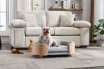 Scandinavian style Elevated Dog Bed Pet Sofa With Solid Wood legs and Bent Wood Back, Velvet Cushion, Mid Size Light Grey