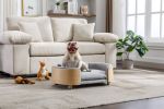 Scandinavian style Elevated Dog Bed Pet Sofa With Solid Wood legs and Bent Wood Back, Velvet Cushion, Mid Size Light Grey