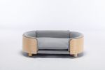 Scandinavian style Elevated Dog Bed Pet Sofa With Solid Wood legs and Bent Wood Back, Velvet Cushion, Mid Size Light Grey