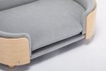 Scandinavian style Elevated Dog Bed Pet Sofa With Solid Wood legs and Bent Wood Back, Velvet Cushion, Mid Size Light Grey