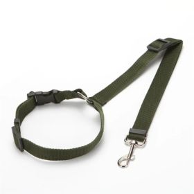 Solid Color 2 In 1 Pet Car Seat Belt Nylon Lead Leash Backseat Safety Belt Adjustable For Dog & Cat (Color: Army Green)