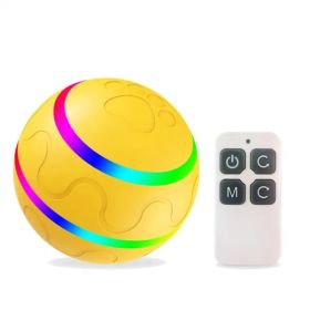 Interactive Dog Chew Toy Ball; Dog Balls Toy; USB Rechargeable Electric Pet Toy With LED Light (Color: Yellow)