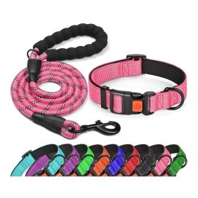 No Pull Dog Harness; Adjustable Nylon Dog Collar & Leash For Walking, Training; Pet Supplies (Color: Pink, size: M)