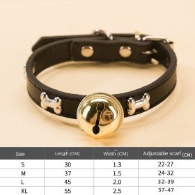 Leather Pet Collars Pet paw print bone alloy bell collar Dog collar Puppy Toy dog Best Santa Xmas Gifts cat collar (Color: Black, size: XL)