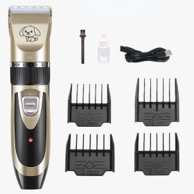 Dog Grooming Kit Clippers; Low Noise; pet grooming; Rechargeable; cat grooming; Pet Hair Thick Coats Clippers Trimmers Set; Suitable for Dogs; Cats; a (Color: gold)